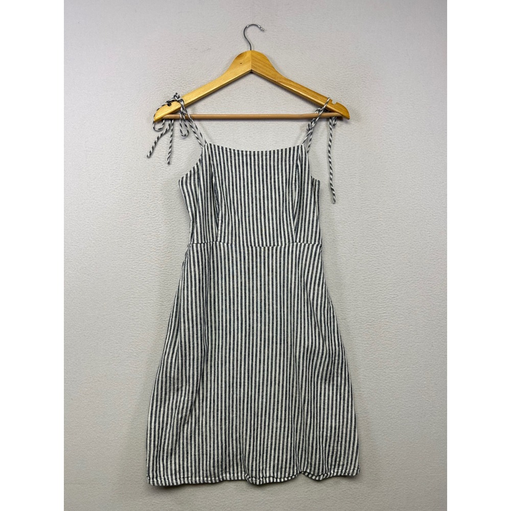 Coastal Old Navy Womens Small Blue White Striped Linen Blend Tie Mini Dress